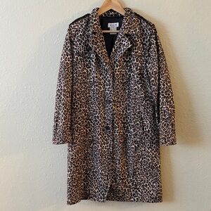 Vintage 90s MKM Designs Leopard Animal Print Trench Rain Coat M Carolyn Bessette